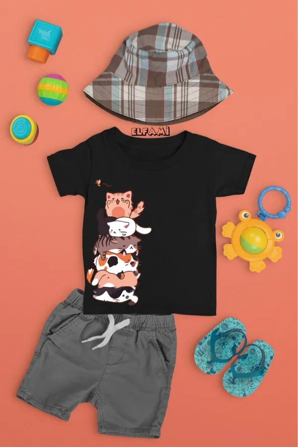 T-shirt imprimé chat pour fille/garçon