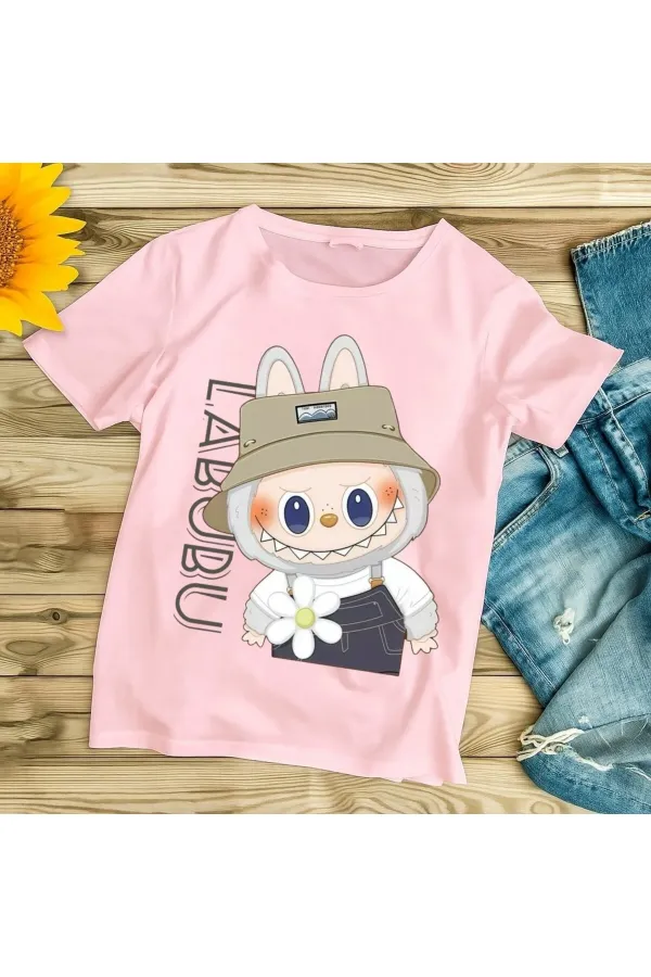 LABUBU FLORAL PRINTED OVERSIZED CHILDREN'S T-SHIRT
