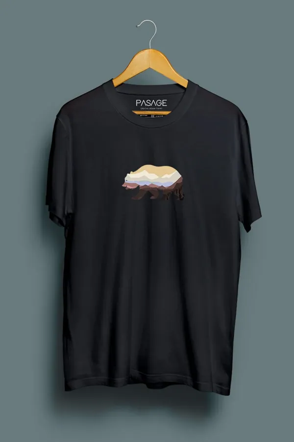Renkli Bear Unisex Baskılı Siyah T-shirt