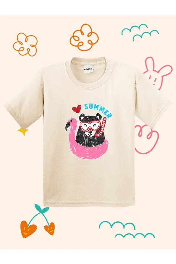 Summer Teddy Bear Print Kids T-shirt