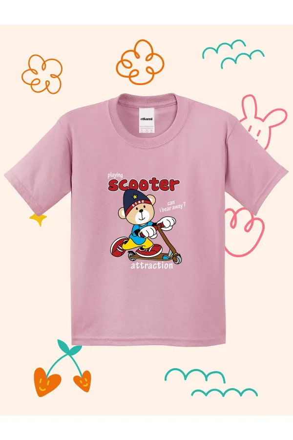 Scooter Teddy Bear Print Kids T-shirt