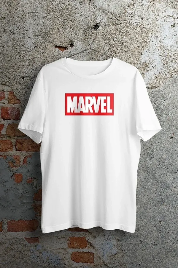 Marvel Logo Baskılı Beyaz Kısa Kollu Unisex Tişört