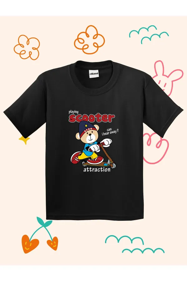 Scooter Teddy Bear Print Kids T-shirt