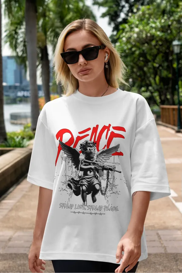 Unisex Women's/Men's PEACE Colorful Custom Printed Oversize Cotton Jersey T-Shirt