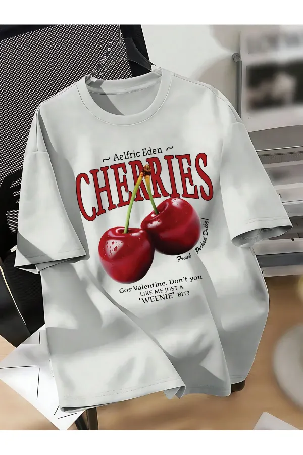 Unisex Men/Women CHERRIES Custom Printed Oversize Cotton Crew Neck T-Shirt
