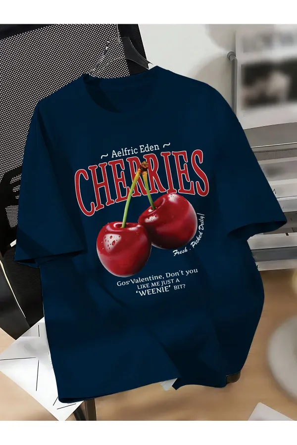 Unisex Men/Women CHERRIES Custom Printed Oversize Cotton Crew Neck T-Shirt
