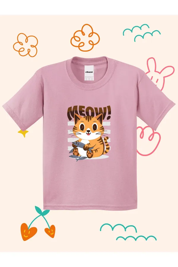 Meow Cute Kitten Print Kids T-shirt