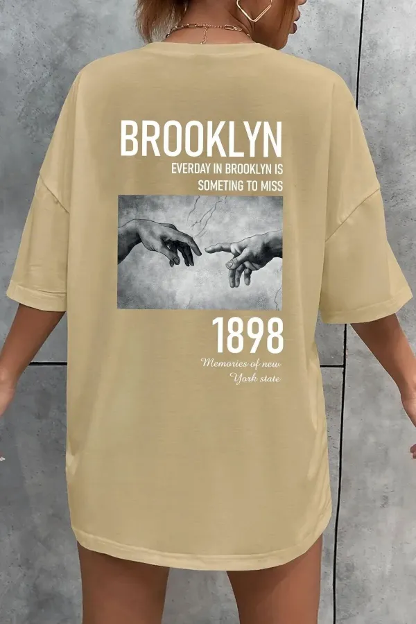 Unisex 1898 Brooklyn Baskılı T-shirt