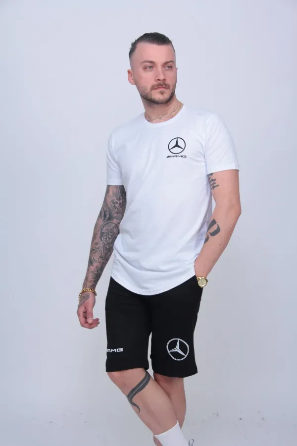 Mercedes Baskılı Beyaz Erkek Alt-üst Şortlu Takım