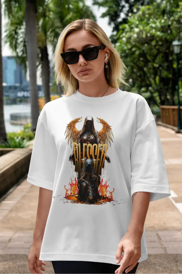 Unisex Men's/Women's BLESSED Colorful Custom Printed Oversize Cotton Crew Neck T-Shirt