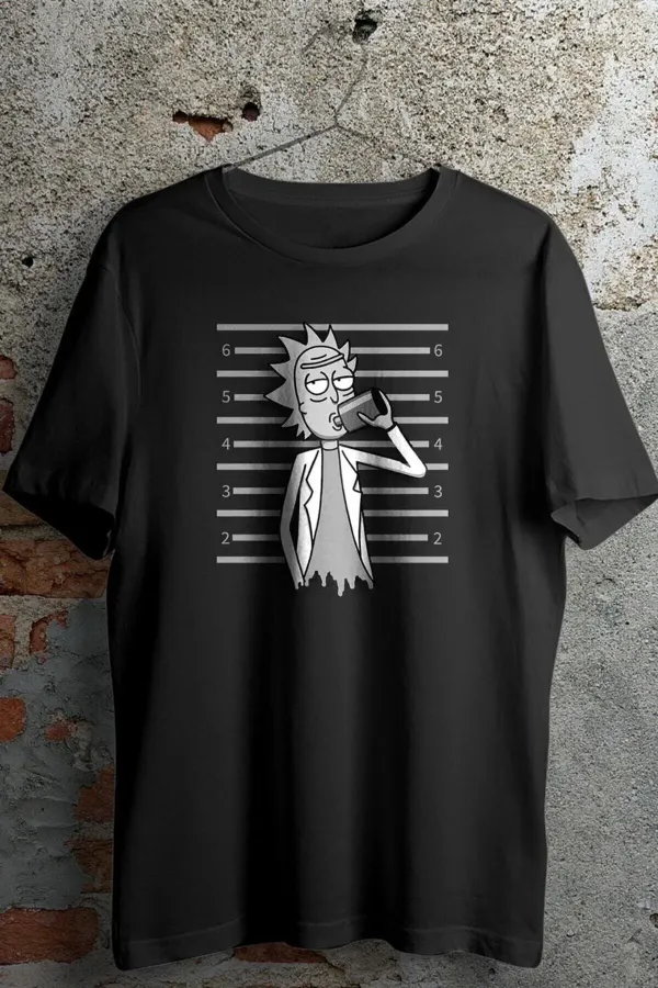 Unisex Rick Printed Oversize Black T-shirt