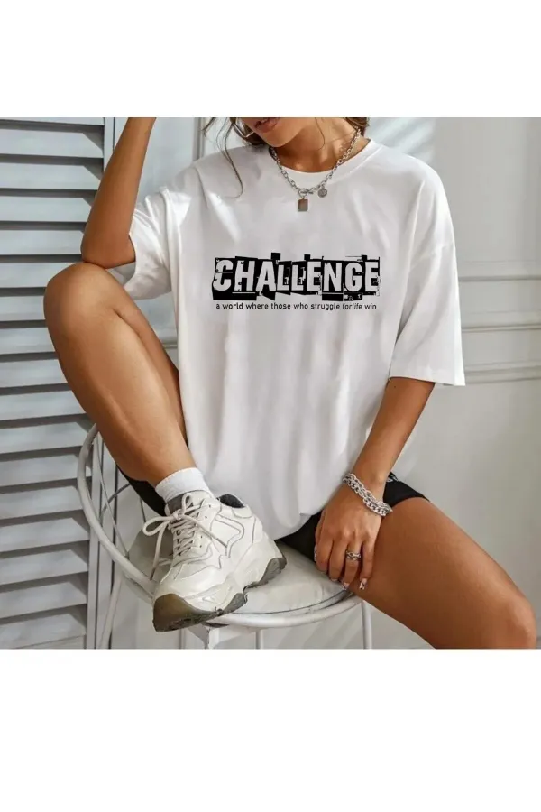 T-shirt oversize unisexe imprimé et détaillé, coupe décontractée