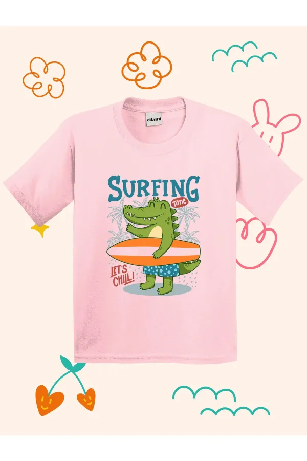 Surfer Dino Print Kids T-shirt