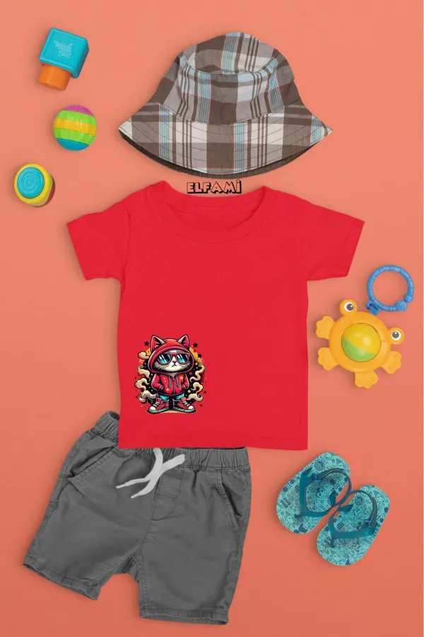 T-shirt imprimé chat mignon pour filles/garçons