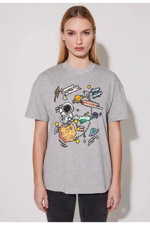 Astronaut from the Moon Printed Oversized Cotton T-shirt