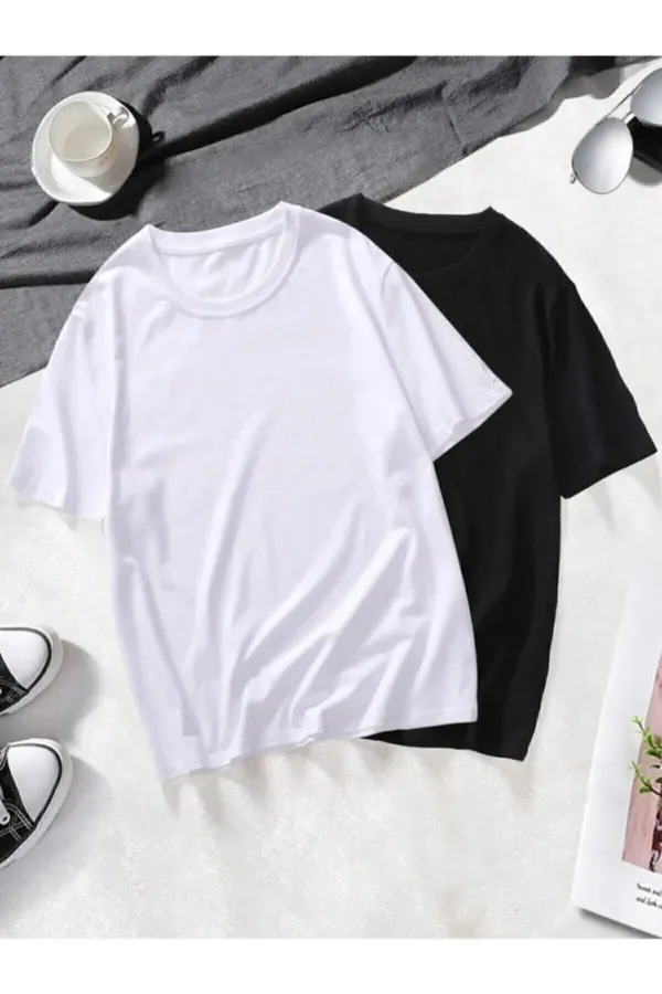 Unisex 2-Pack Black and White Basic Oversize Combed Cotton T-shirt