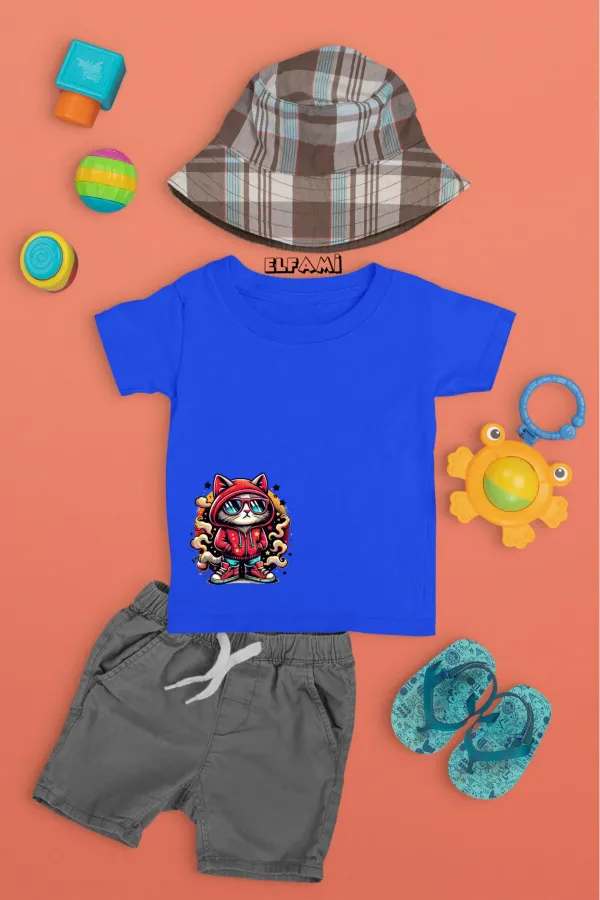 T-shirt imprimé chat mignon pour filles/garçons