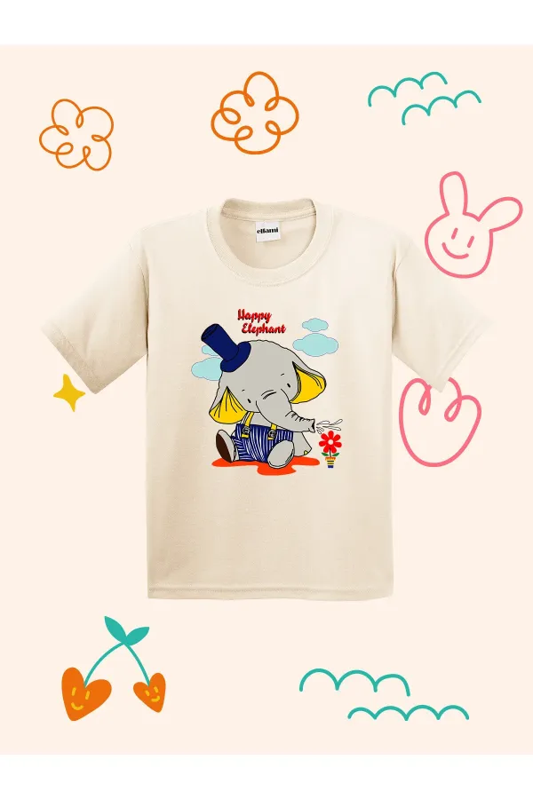 Happy Elephant Printed Kids T-shirt