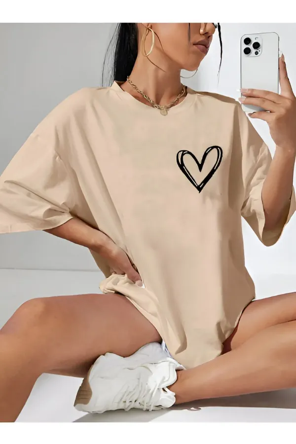 Unisex Cotton Crew Neck Oversize T-shirt Beige