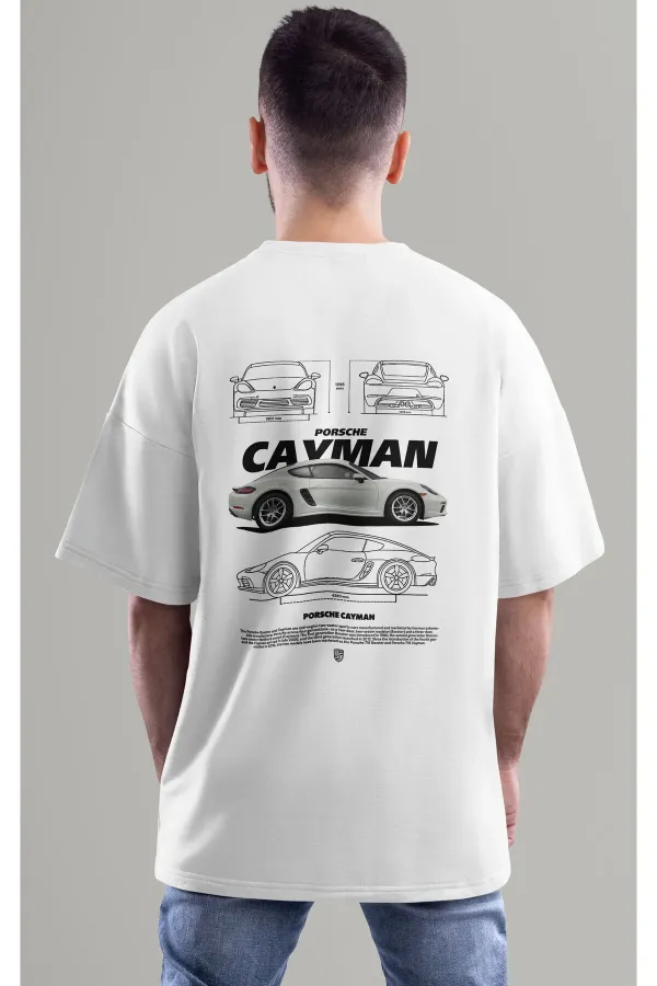 Unisex Erkek/Kadın PORSCHE CAYMAN Renkli Özel Baskılı Oversize Pamuklu Bisiklet Yaka T-Shirt Tişört