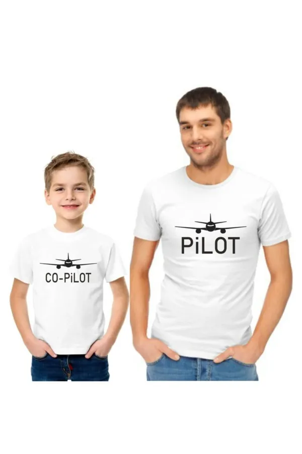Father and Son Cotton T-Shirt Combination Pilot Co-pilot White T-shirt 2-Piece T-Shirt Set 1st Quality