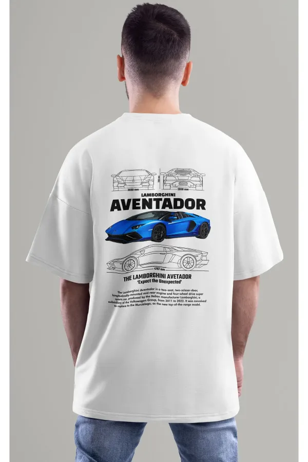 Unisex Erkek/Kadın AVENTADOR Renkli Özel Baskılı Oversize Pamuklu Bisiklet Yaka T-Shirt Tişört