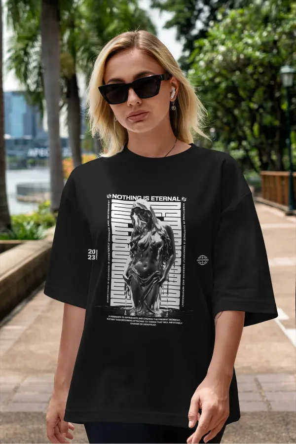 T-shirt unisexe ETERNAL à col rond oversize en coton imprimé personnalisé pour hommes et femmes
