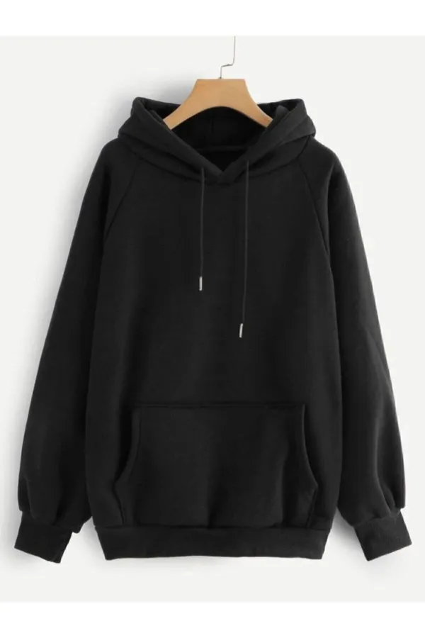 Unisex Siyah Düz Basic Sweatshirt Yeni
