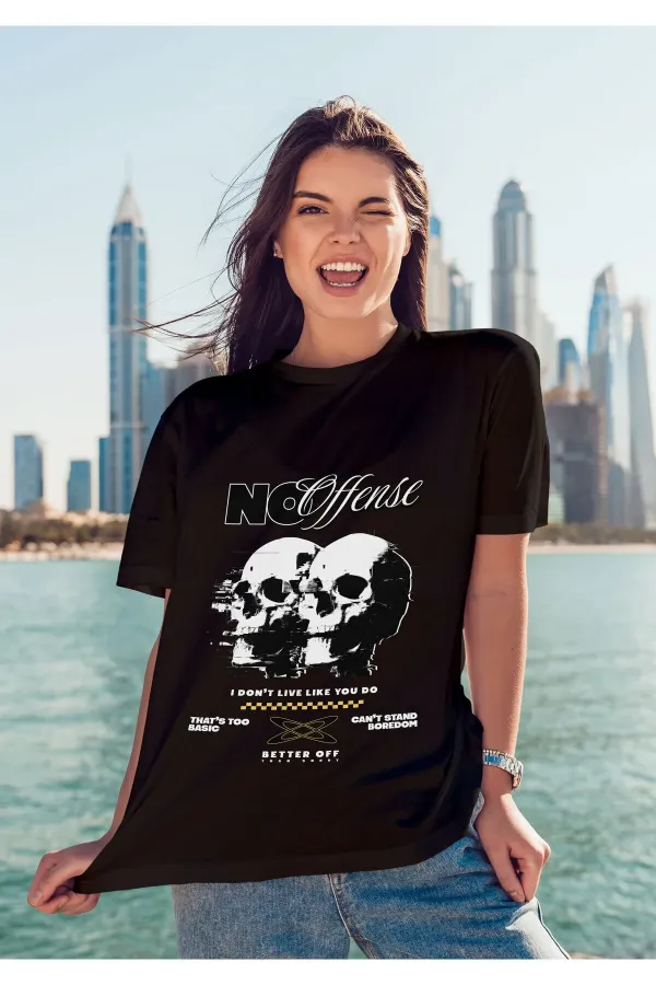 Unisex Men's/Women's NO OFFENSE Colorful Custom Printed Oversize Cotton Crew Neck T-Shirt