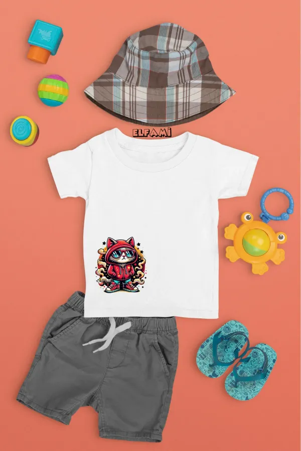 T-shirt imprimé chat mignon pour filles/garçons