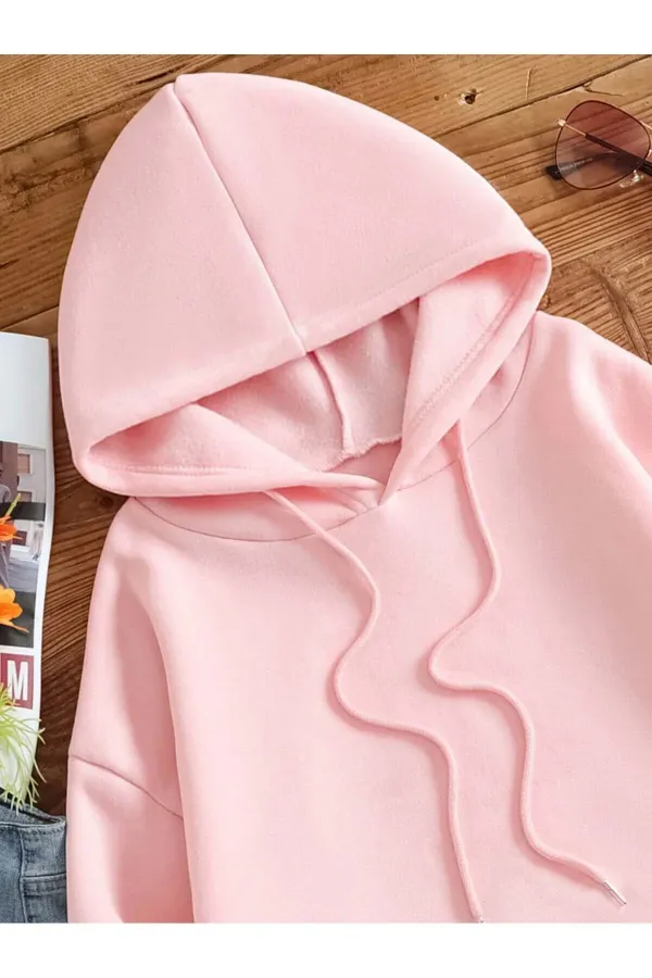 Space Baskılı Kapüşonlu Kanguru Cep Sweatshirt