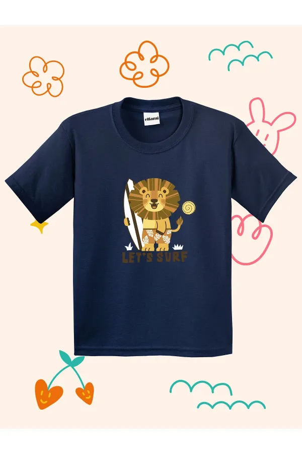 Lets Surf Lion Print Kids T-shirt