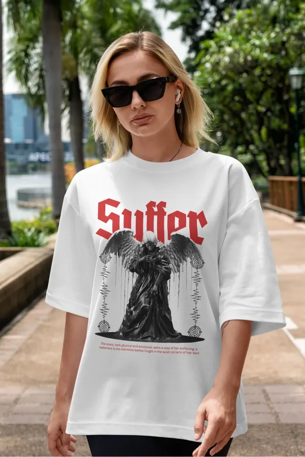 Unisex Women's/Men's SUFFER Colorful Custom Printed Oversize Cotton Jersey T-Shirt
