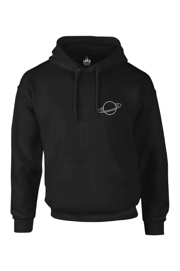 Blackjackgiyim Erkek Siyah Saturn Logo Fermuarsız Kapşonlu
