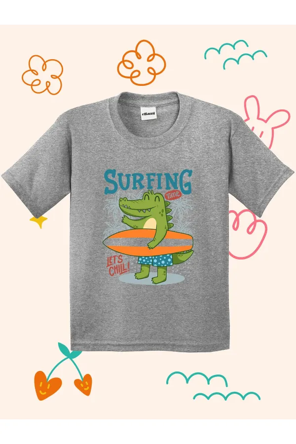 Surfer Dino Print Kids T-shirt