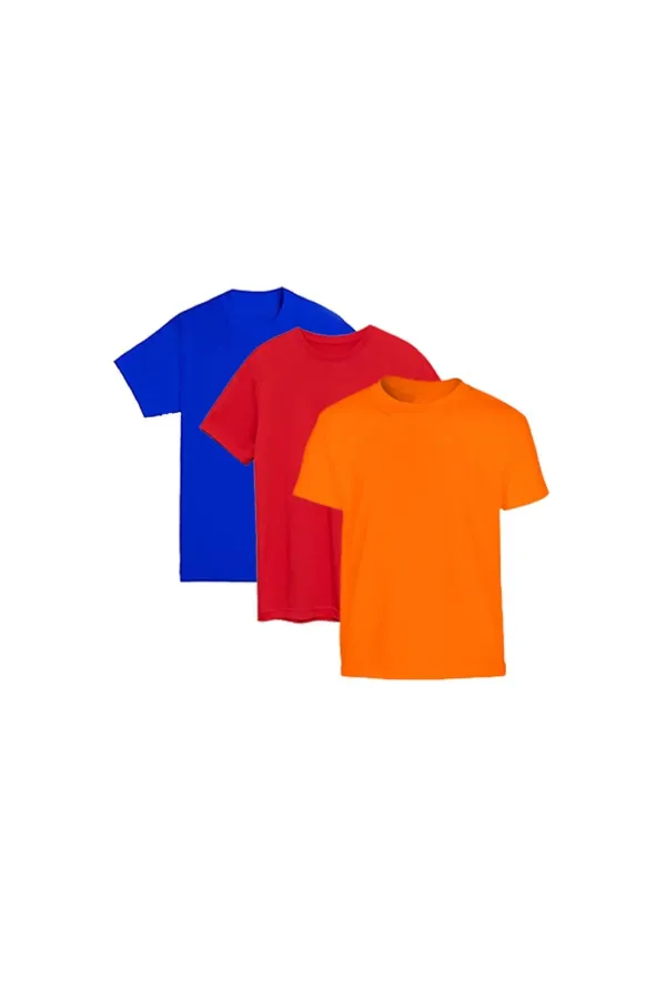 Kırmızı Sax Mavi Turuncu Tişört Seti Lüks Pamuklu Penye Tshirt 3'lü Basic T-shirt