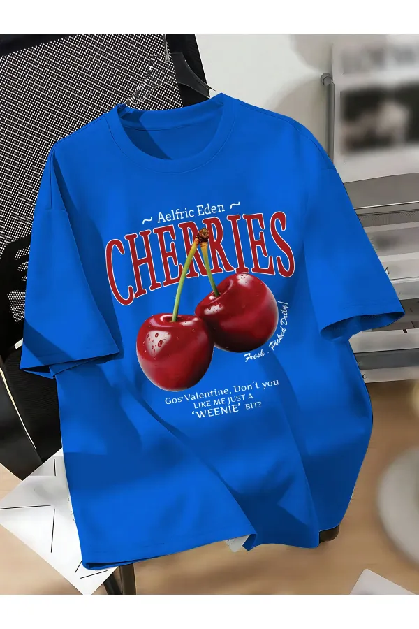 Unisex Men/Women CHERRIES Custom Printed Oversize Cotton Crew Neck T-Shirt