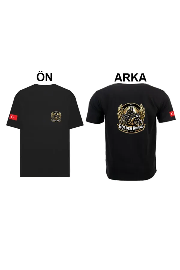Biker T-shirt Motorcycle Themed Cotton T-shirt with Turkish Flag Print on the Left Chest and Back