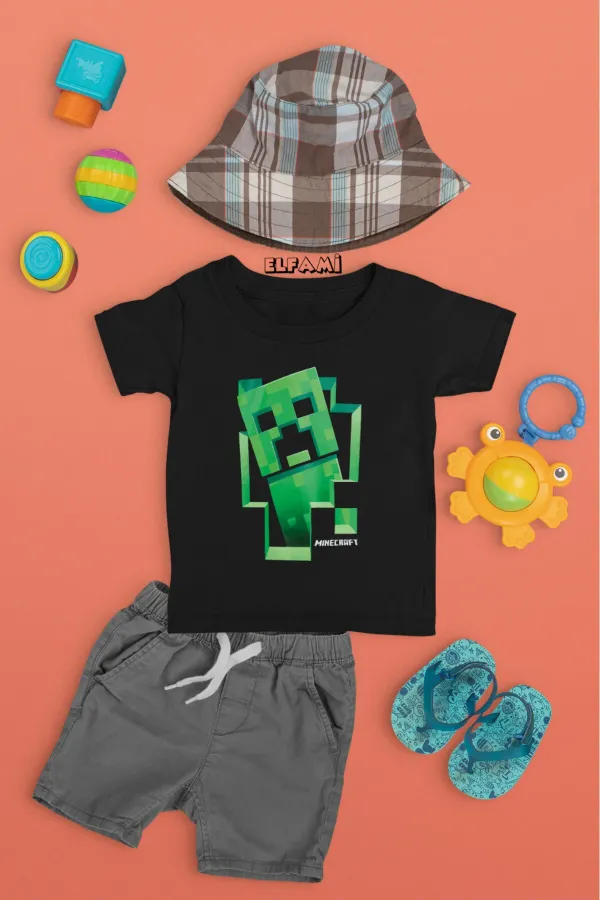 Creeper Detay Baskılı Kız/Erkek Çocuk T-Shirt