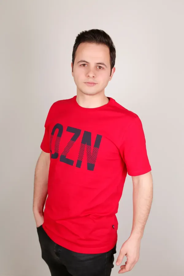 RED PRINTED CREW NECK T-SHIRT