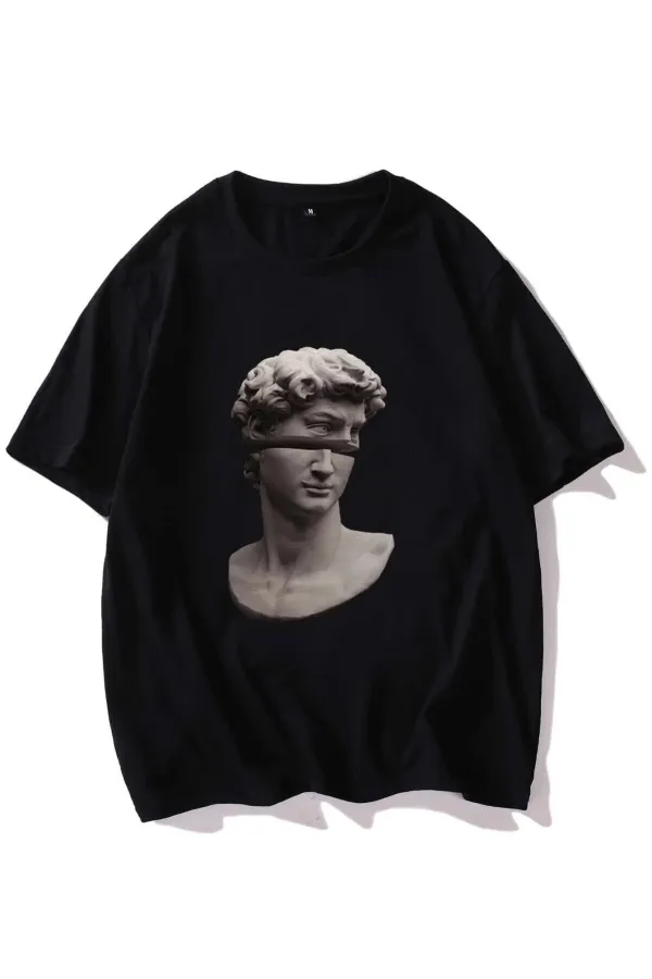 Unisex Black Oversize Sculpture Printed T-shirt