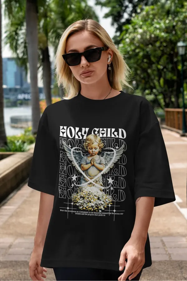 Unisex Men's/Women's HOLY CHILD Colorful Custom Printed Oversize Cotton Crew Neck T-Shirt