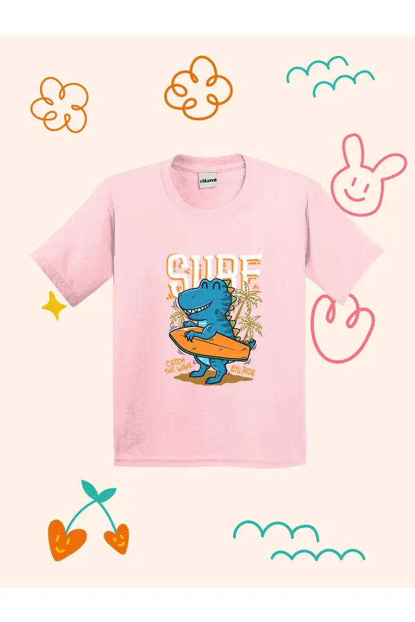 Surfer Dinosaur Print Kids T-shirt