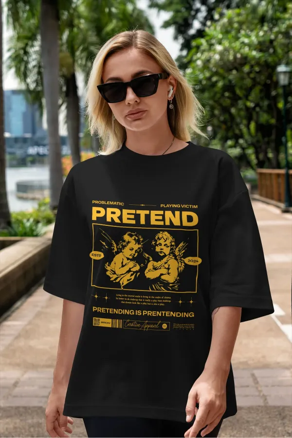 PRETEND Unisex Women's/Men's Colorful Custom Printed Oversize Cotton Jersey T-Shirt