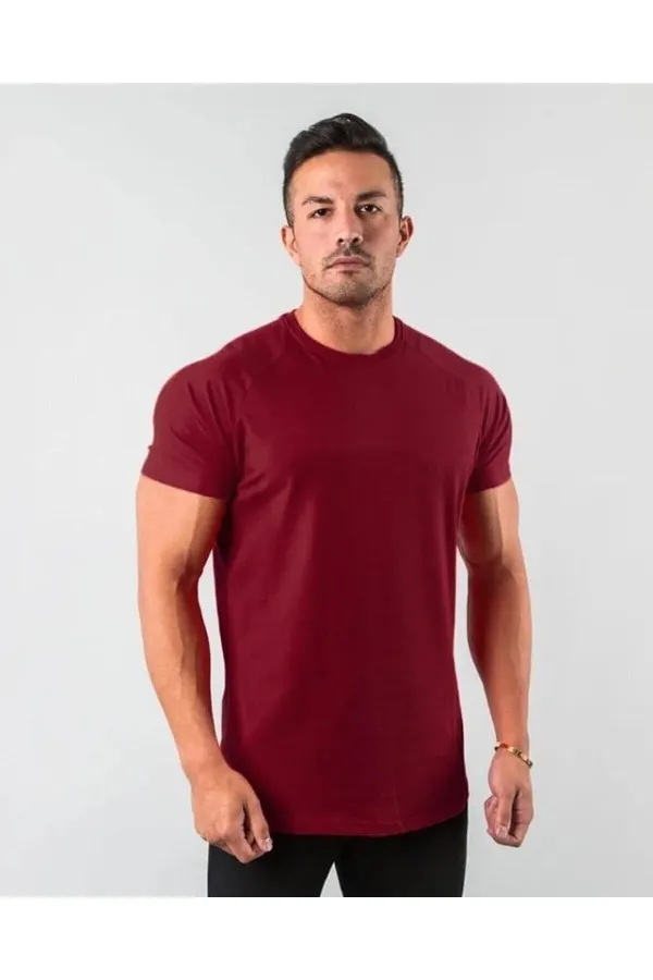 Erkek Kırmızı Basic Pamuklu Bisiklet Yaka T-shirt