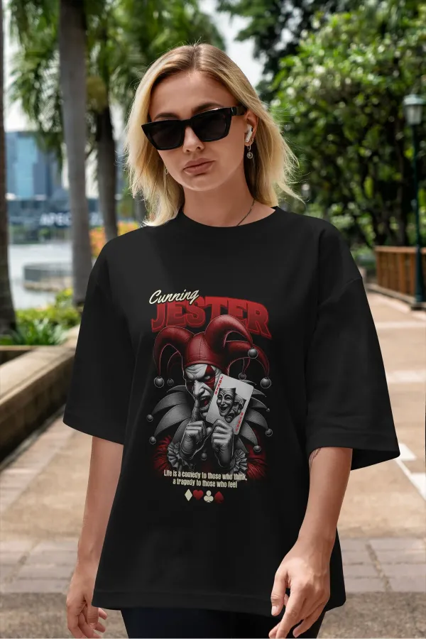 Unisex Erkek/Kadın JESTER Renkli Özel Baskılı Oversize Pamuklu Bisiklet Yaka T-Shirt Tişört