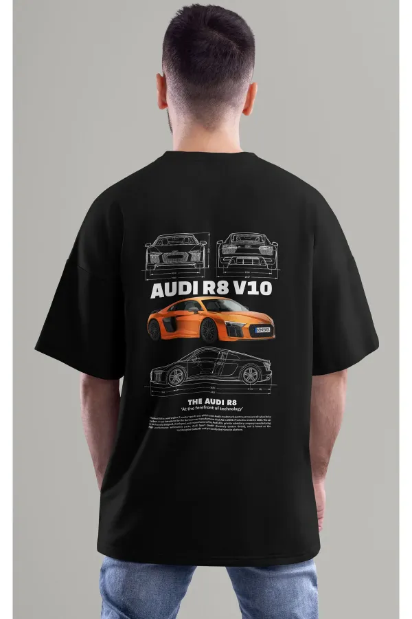 Unisex Men/Women AUDI R8 V10 Colorful Custom Printed Oversize Cotton Crew Neck T-Shirt T-Shirt