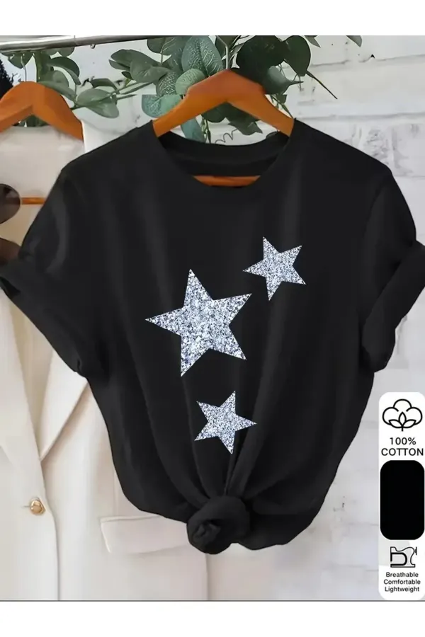 Oversize Star Design Combed Cotton T-shirt