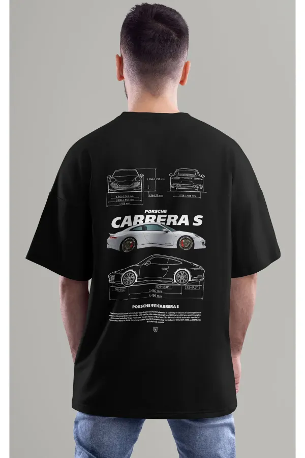 Unisex Erkek/Kadın PORSCHE 911 4S Renkli Özel Baskılı Oversize Pamuklu Bisiklet Yaka T-Shirt Tişört