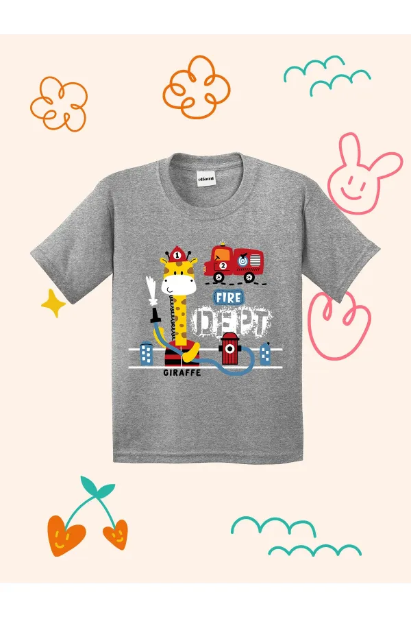 Firefighter Giraffe Print Kids T-shirt